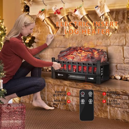 23 Inch 120V 1400W Portable Electric Fireplace Insert Log Heater Black L158