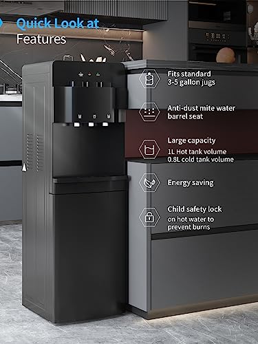 Black Bottom Loading Water Cooler Dispenser with 3 Temperature Settings I699841