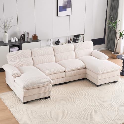 Grey Corduroy Modular Loveseat Sofa with Ottomans T104589