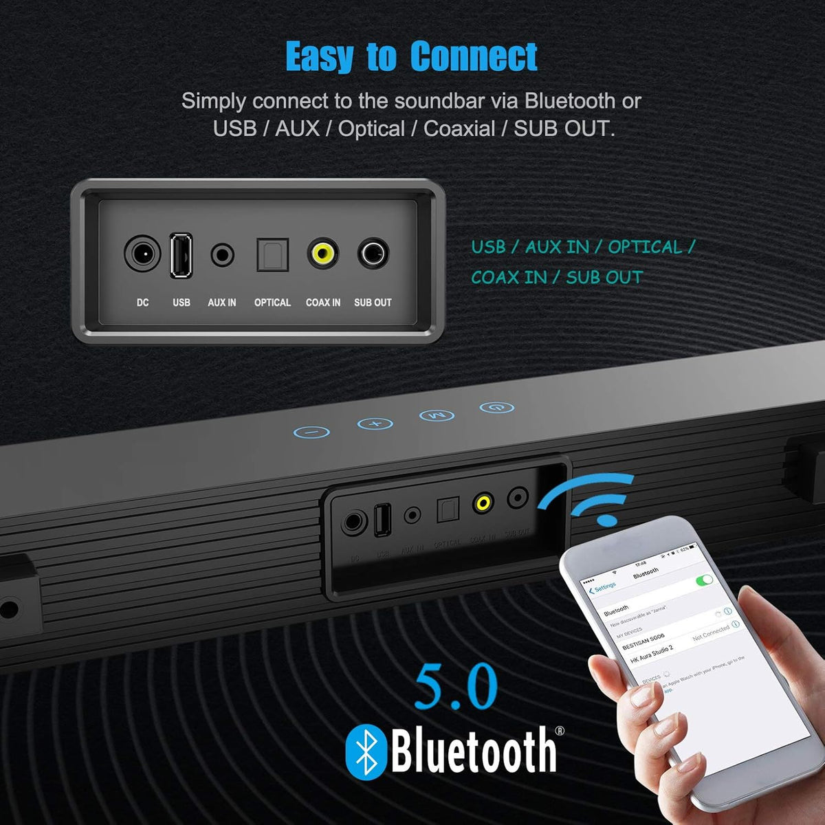 150W Wired & Wireless Bluetooth Sound Bar with Subwoofer P733263