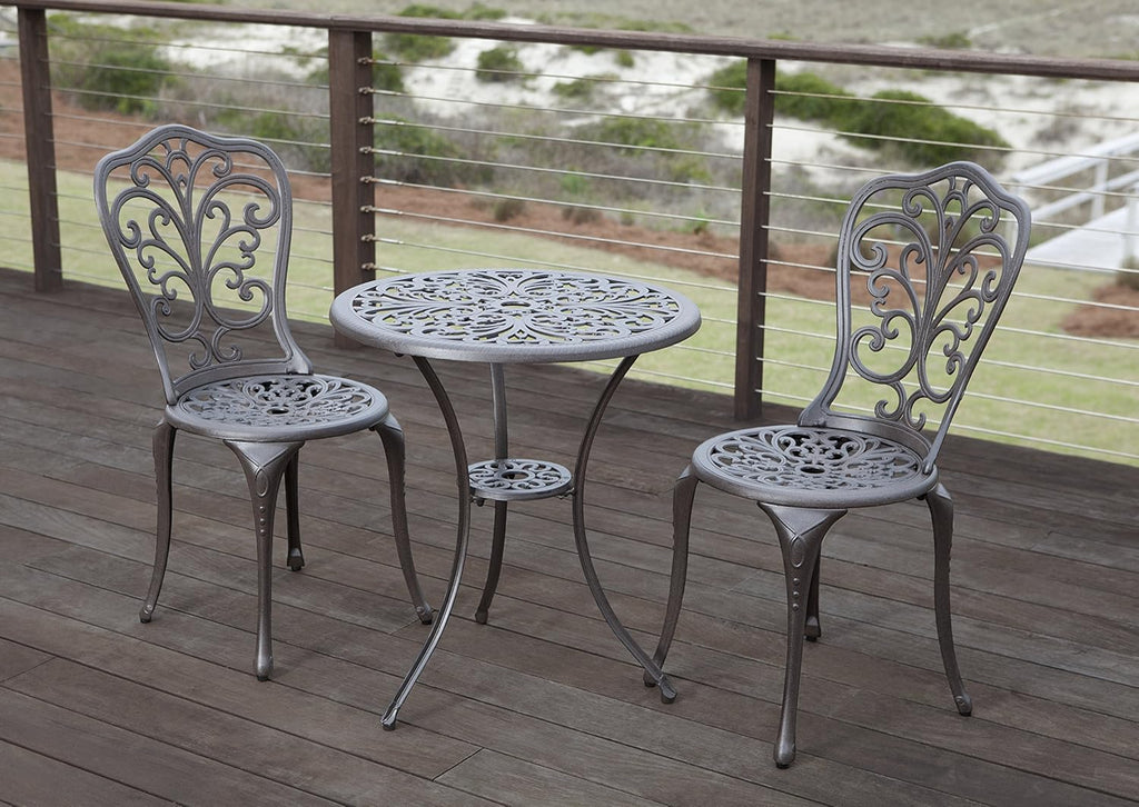 Cast Aluminum 3-Piece Bistro Set Two Chairs & Table Antique Bronze Finish V278924