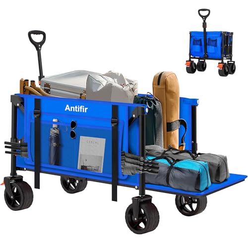 Blue Heavy Duty Collapsible Folding Wagon Cart with All-Terrain Big Wheels V81196