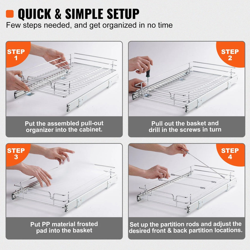 Chrome Steel Pull Out Cabinet Organizer with Slide Out Shelves D706293