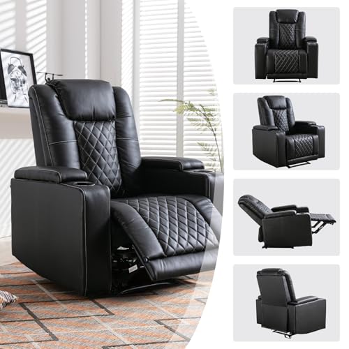 Black Leather Electric Recliner Chair with USB Ports Cup Holders K3813