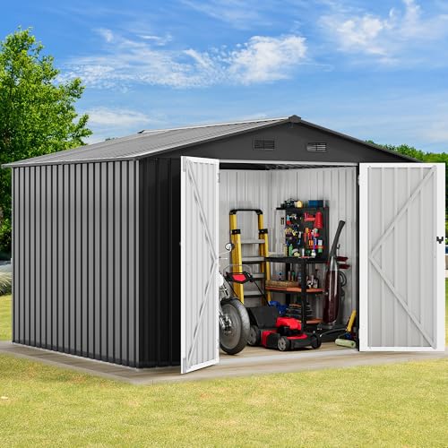10x8 FT Outdoor Storage Shed Dark Gray Metal F367
