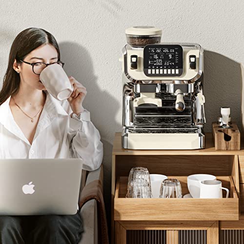 Espresso Machine with Milk Frother, Semi Automatic Coffee Machine with Grinder, 15 Bar Pressure Pump T50985