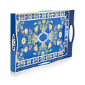 Blue Plastic Serving Tray with Handles, 15.7” x 10.2” x 1.37” U23412
