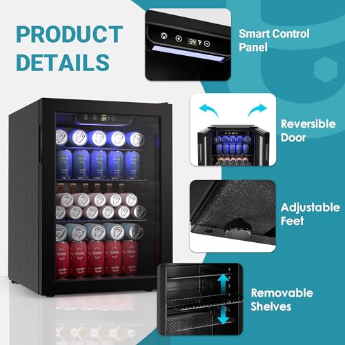 100 Can Beverage Refrigerator Mini Fridge with Glass Door, 2.7 cu.ft Z3716