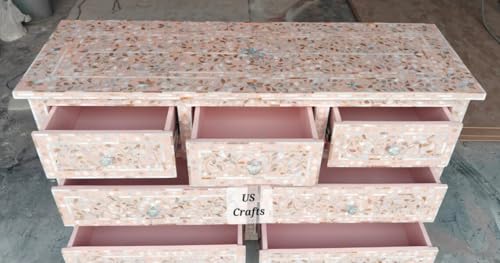 Pink Gray Hand Painted Wooden Chest of Drawers E323