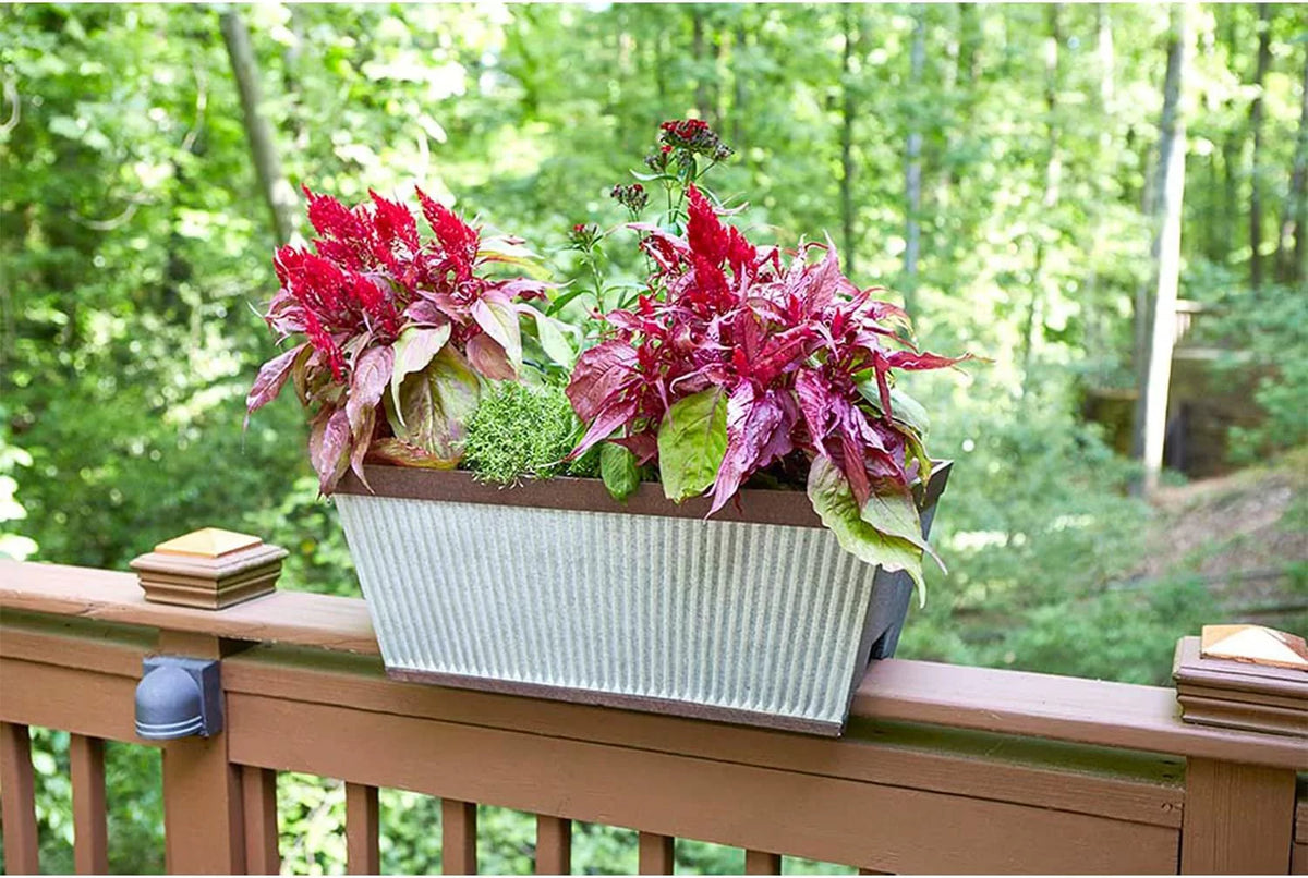 24 Inch Outdoor Deck Rail Textured Resin Planter Y84486