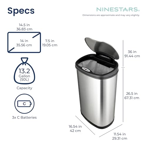13 Gallon Stainless Steel Automatic Motion Sensor Trash Can T370