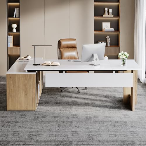 74.8" L Shaped Computer Desk with Shelves and CPU Storage, Black and Brown I1544