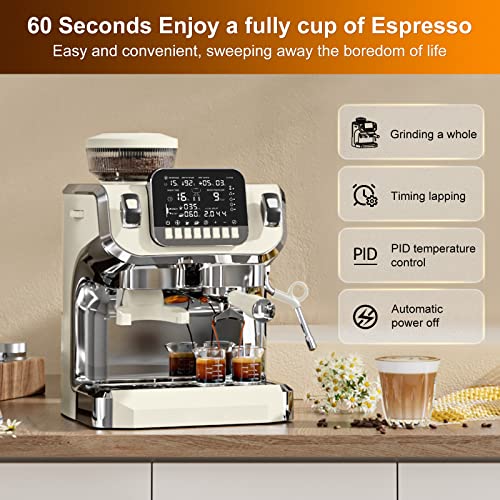Espresso Machine with Milk Frother, Semi Automatic Coffee Machine with Grinder, 15 Bar Pressure Pump T50985