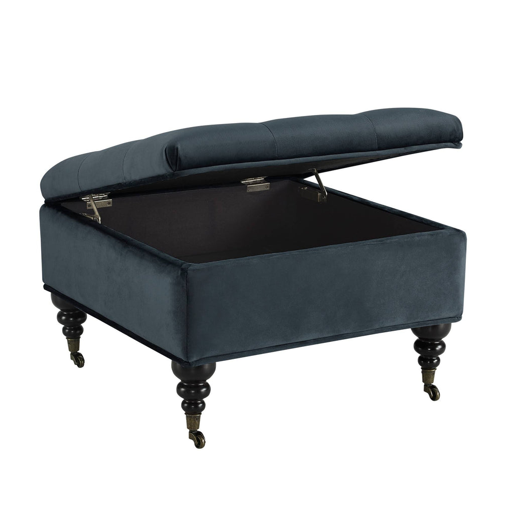 Blue Tufted Storage Ottoman with Casters U11016