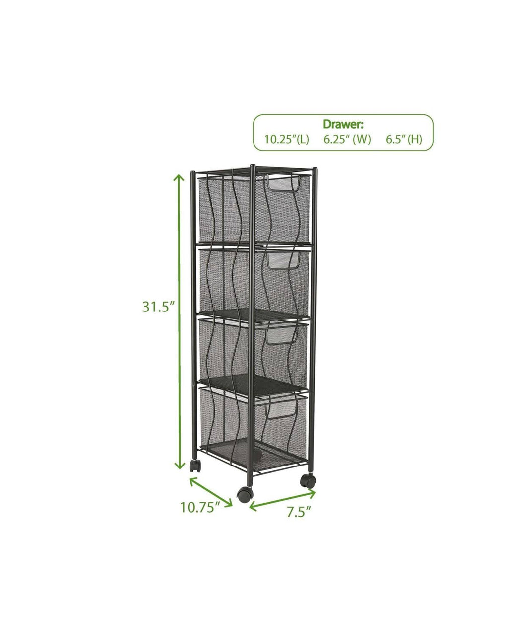 4 Drawer Rolling Mesh Metal Cart W910