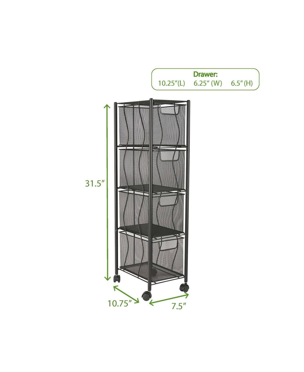 4 Drawer Rolling Mesh Metal Cart W910