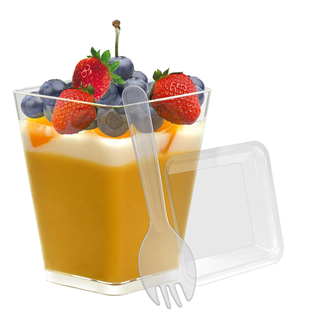 100 Pack 5.4oz Clear Dessert Cups with Lids and Spoons M59038