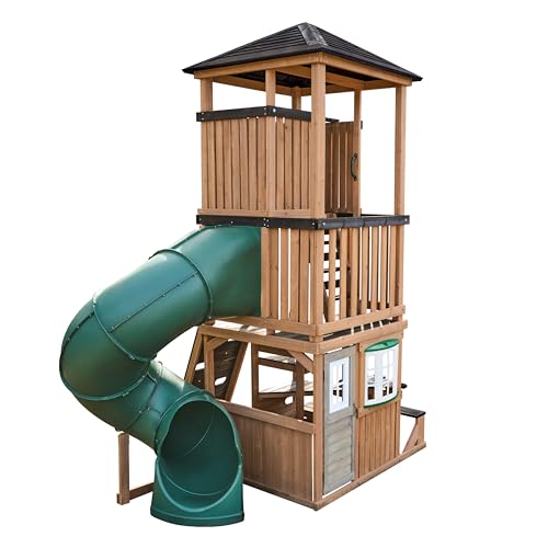 Three-Story Wooden Outdoor Playhouse with Slide K3673