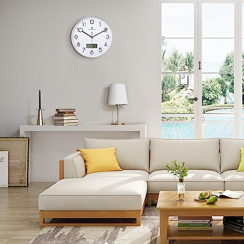 Black Wall Clock with Date Month Day of Week and Temperature Silent Non-Ticking Battery Operated Clock M279