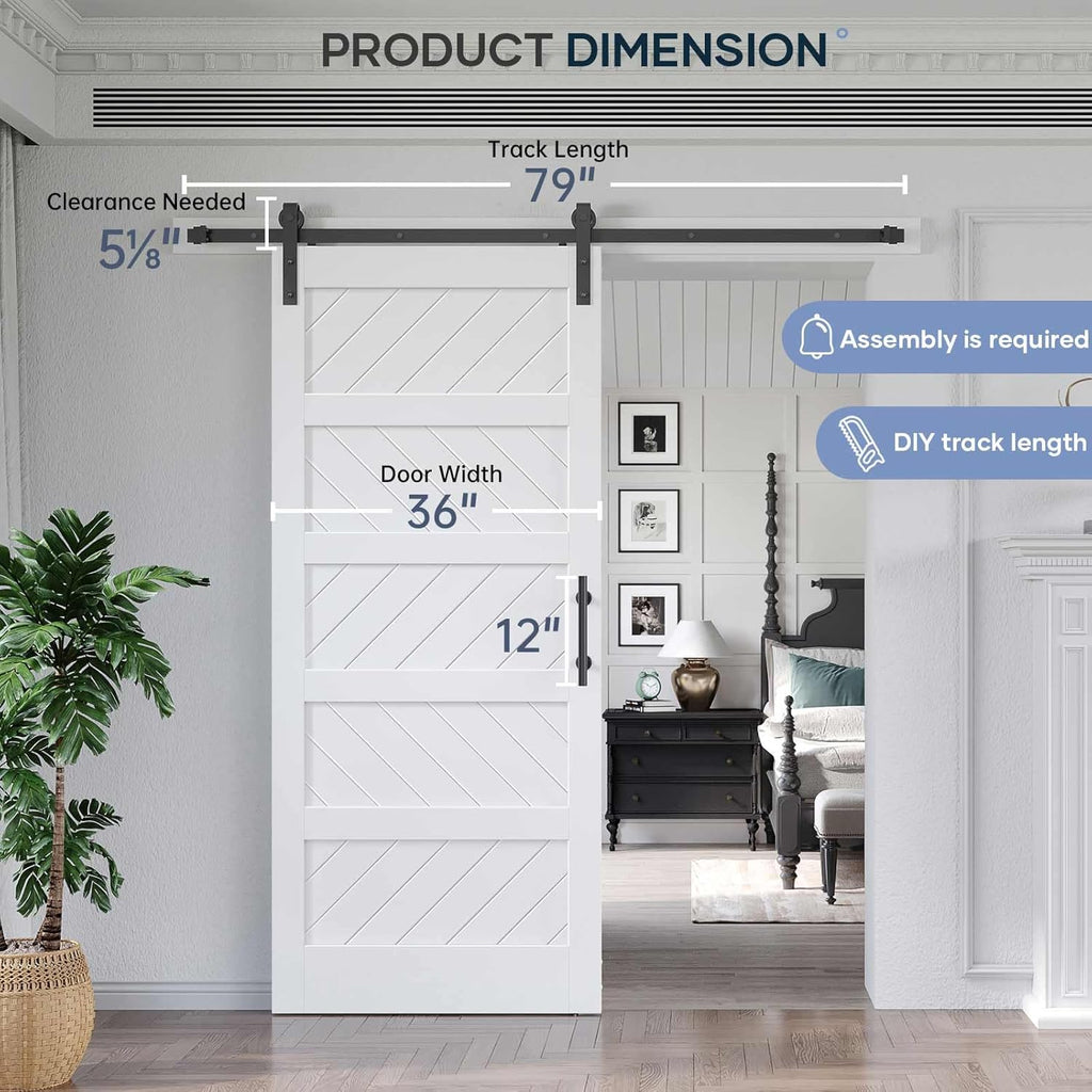 White Barn Door with Sliding Door Hardware Kit, Solid MDF Wood Slab with PVC Surface, 5-Panel M876861