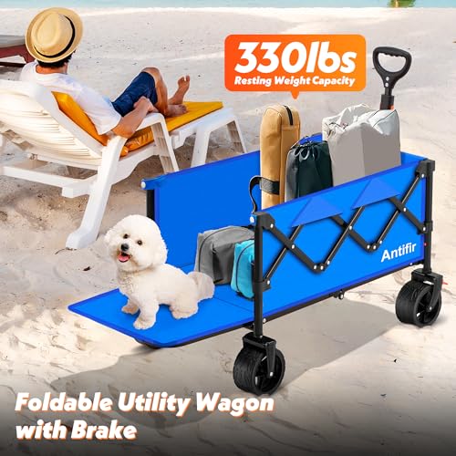 Blue Heavy Duty Collapsible Folding Wagon Cart with All-Terrain Big Wheels V81196