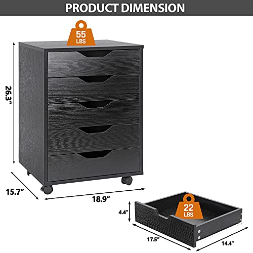White 5 Drawer Mobile File Cabinet with Casters N62574