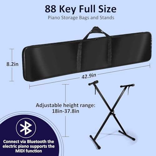 88 Key Semi Weighted Digital Piano with Sustain Pedal, Stand, Carrying Case, Headphones X326