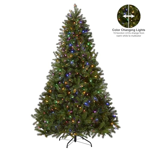 Pre-Lit Artificial Full Downswept Christmas Tree, Green, Dual Color LED Lights, 7.5 feet L99104