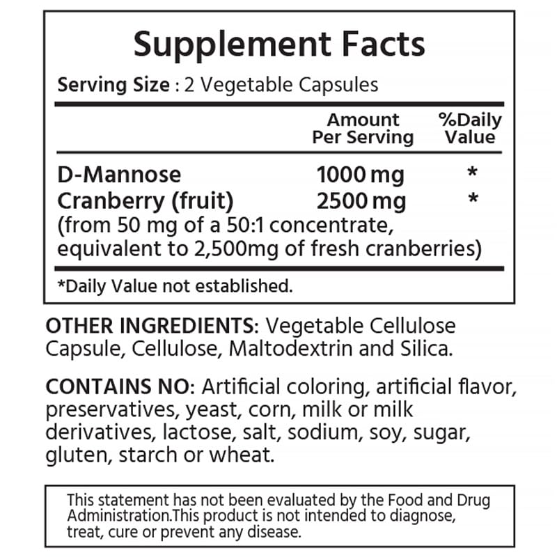 D-Mannose 1000 mg, Cranberry 2500 mg/serving, 120 Vegetable Capsule K775624