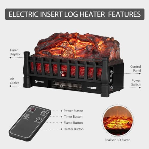 23 Inch 120V 1400W Portable Electric Fireplace Insert Log Heater Black L158