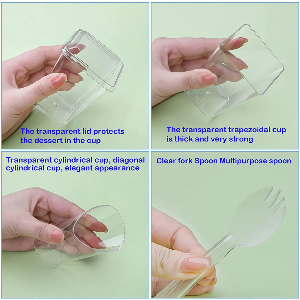 100 Pack 5.4oz Clear Dessert Cups with Lids and Spoons M59038