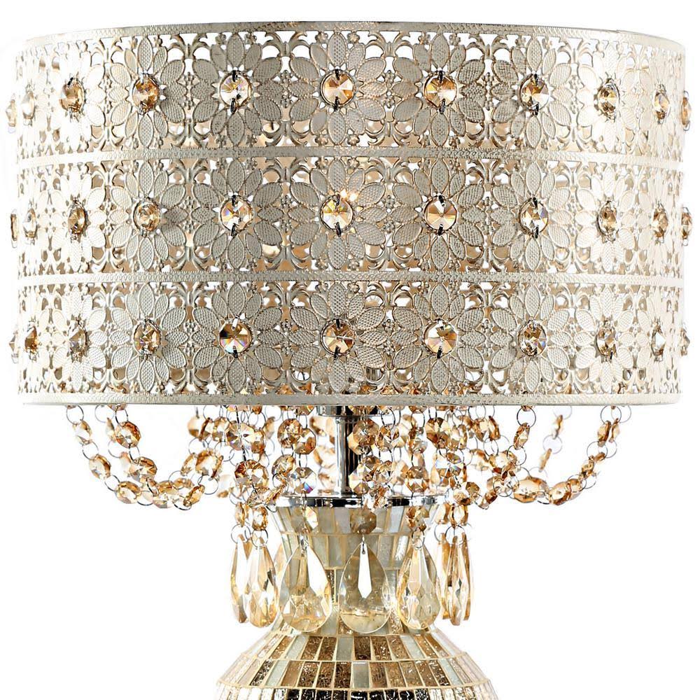 Gold Metal and Mosaic Base Table Lamp with Cascading Crystals W487659