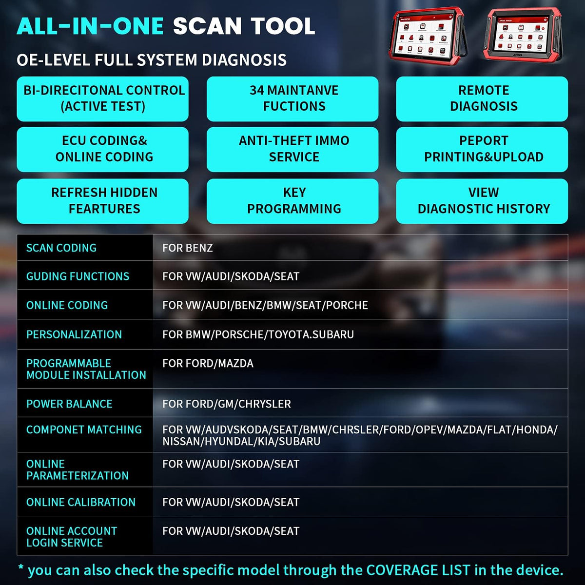OBD2 Scanner with 34 Reset Functions K47230