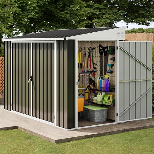 10x8 FT Outdoor Storage Shed Dark Gray Metal F367