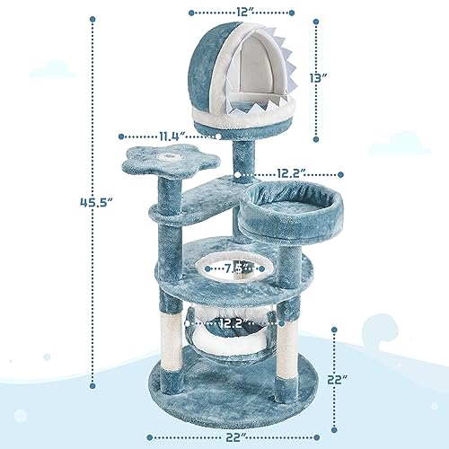 Ocean-Themed Cat Tree Multi-Level Cat Tower Plush Cat Furniture U56523