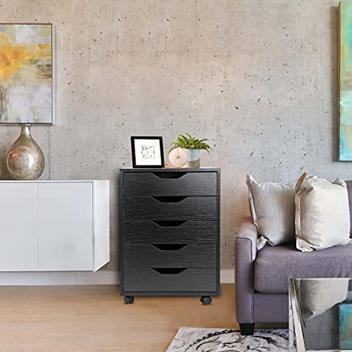 White 5 Drawer Mobile File Cabinet with Casters N62574