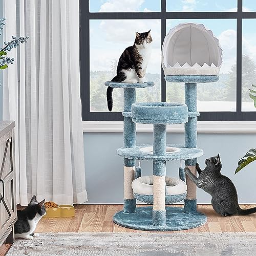 Ocean-Themed Cat Tree Multi-Level Cat Tower Plush Cat Furniture U56523