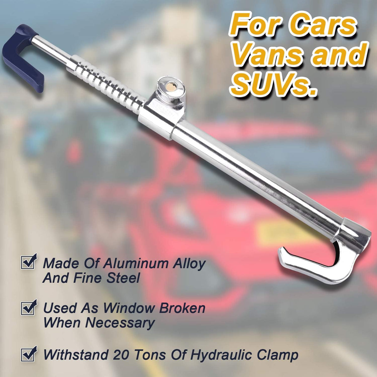 Universal Steering Wheel Brake Lock Retractable Double Hook Car Clutch Pedal Lock with 3 Keys I8264