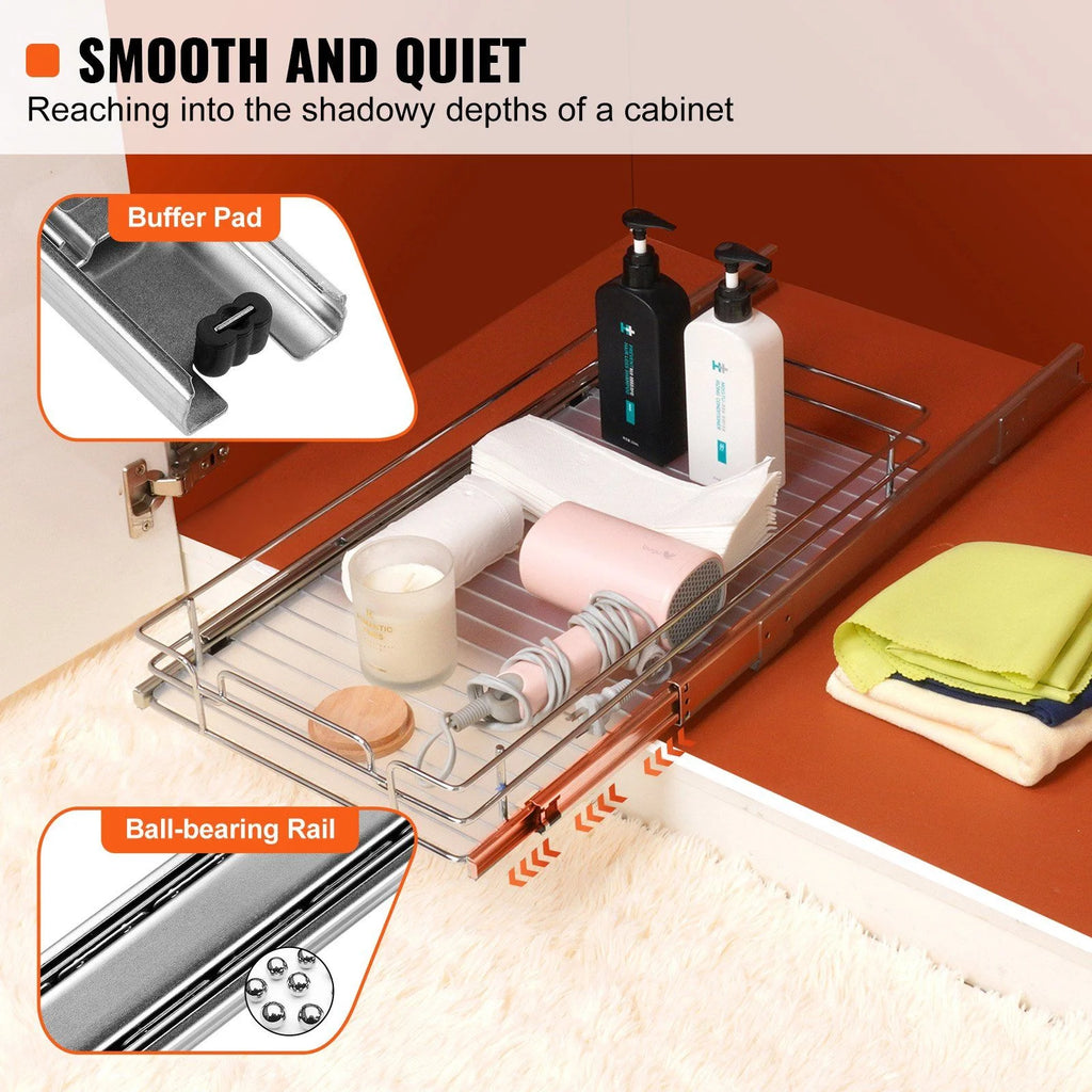 Chrome Steel Pull Out Cabinet Organizer with Slide Out Shelves D706293