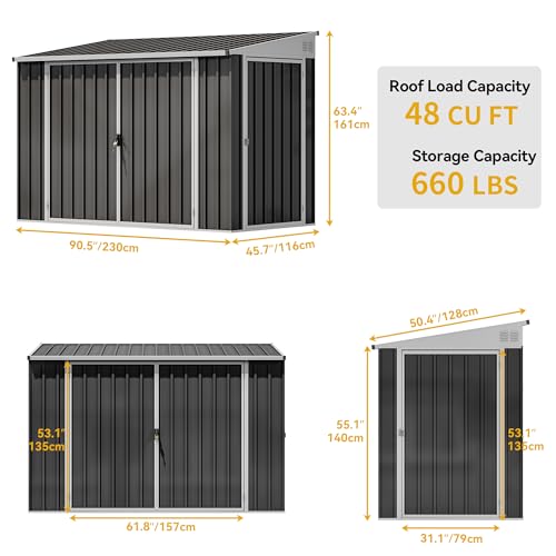 10x8 FT Outdoor Storage Shed Dark Gray Metal F367