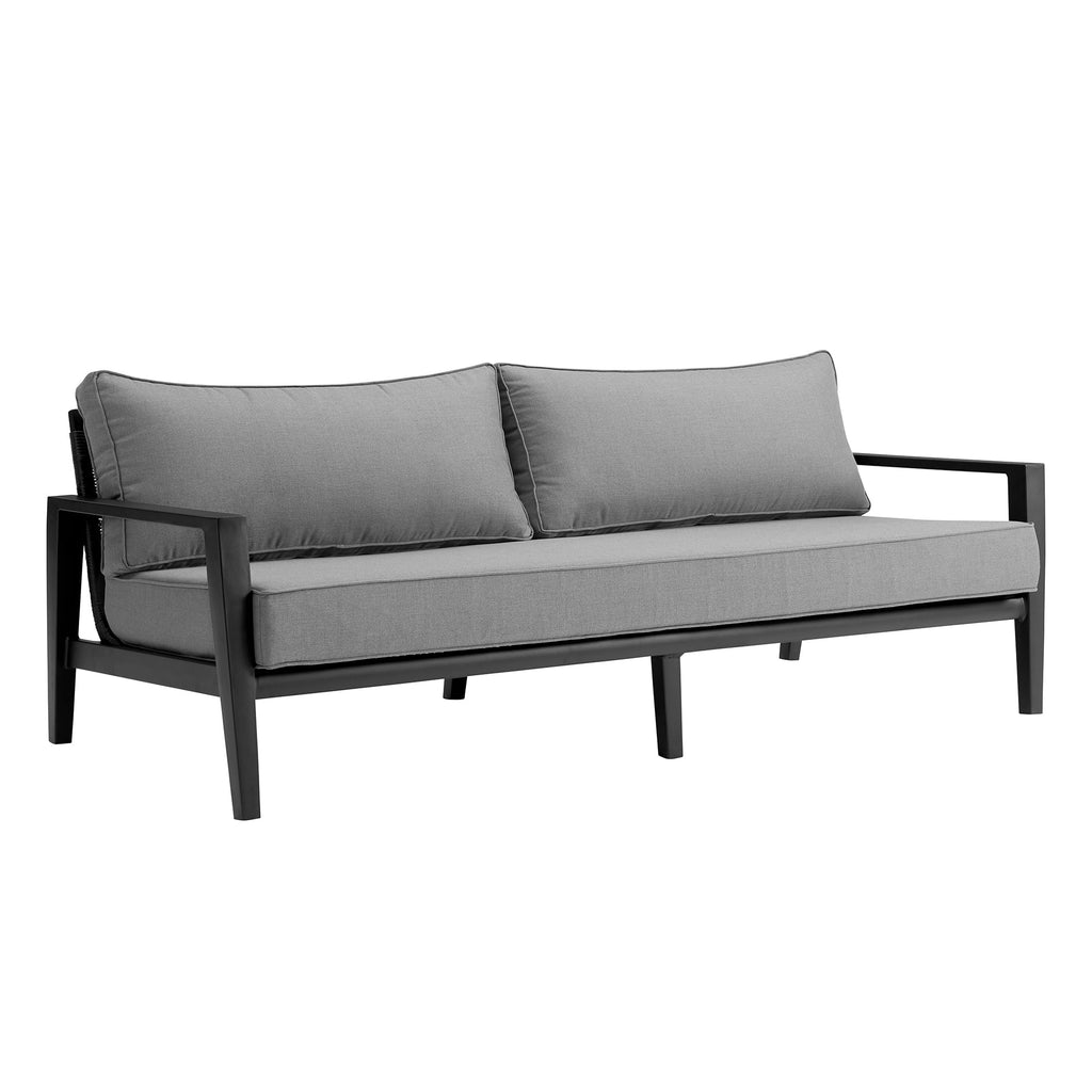 4 Piece Black Aluminum Outdoor Seating Set with Dark Gray Cushions C398557