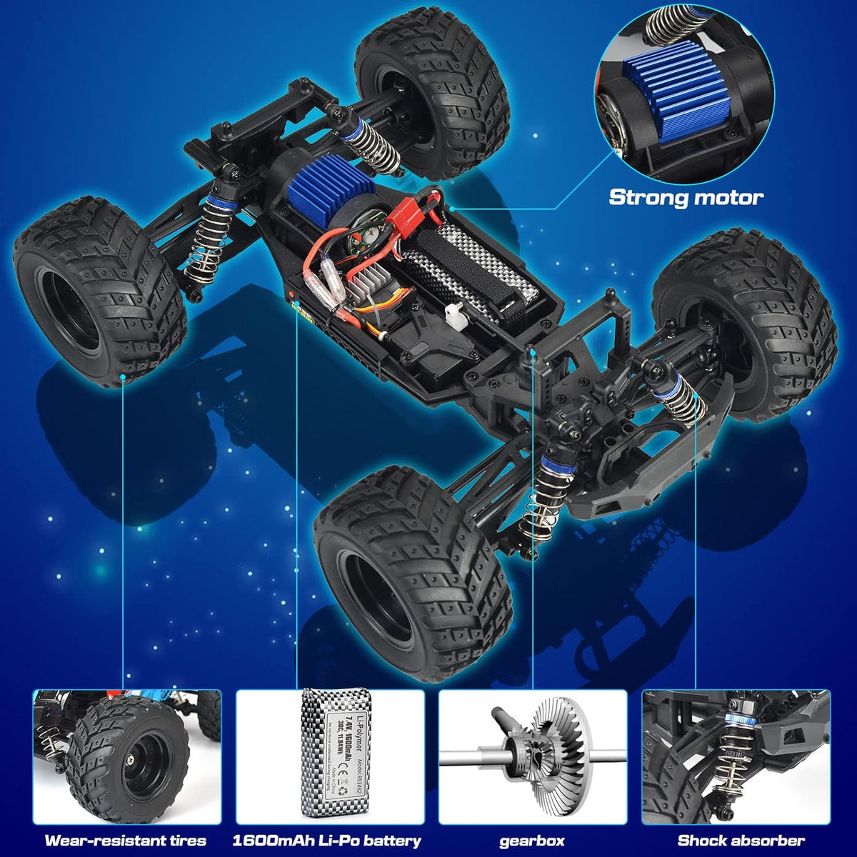 1/12 Scale Remote Control Car 2 Batteries 40+ km/h Off Road 4x4 Monster Truck O91253