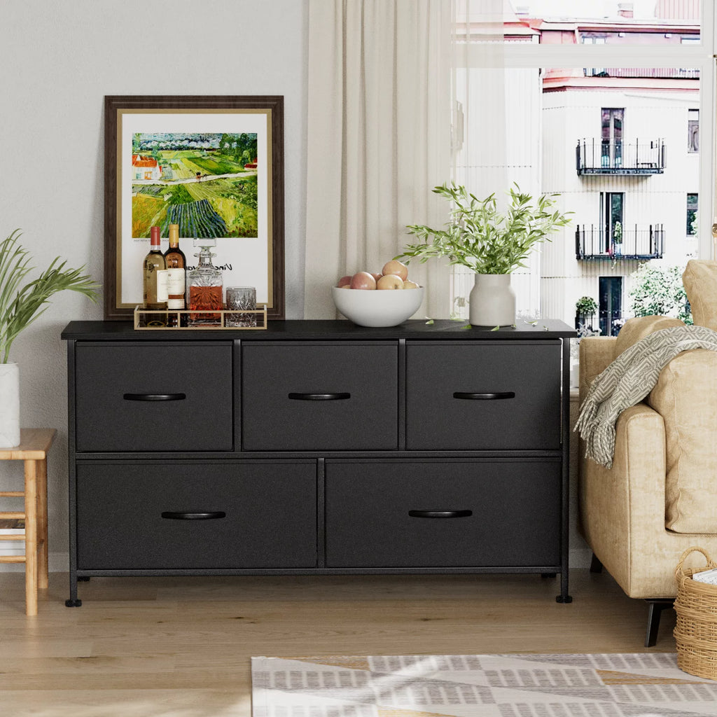 Black 5 Drawer Fabric Dresser M77032