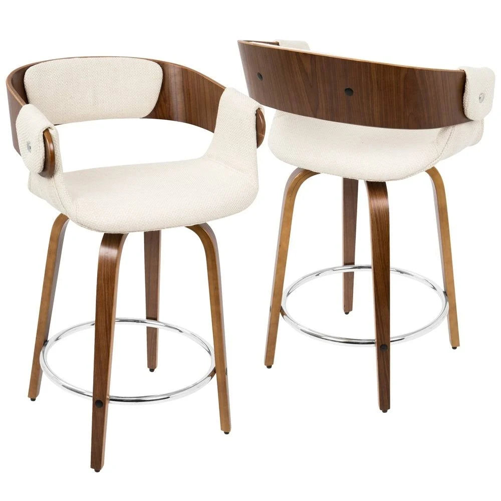 Set of 2 Counter Stool Cream Walnut C5695