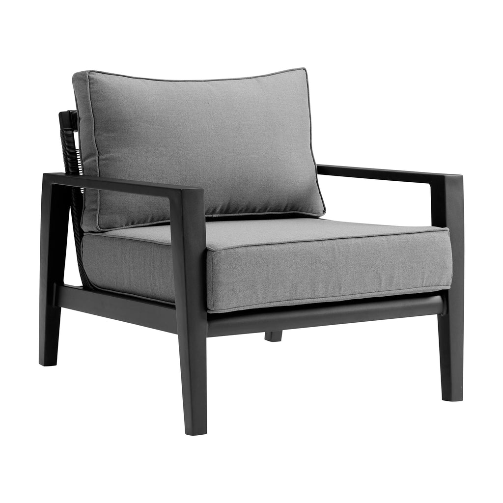 4 Piece Black Aluminum Outdoor Seating Set with Dark Gray Cushions C398557