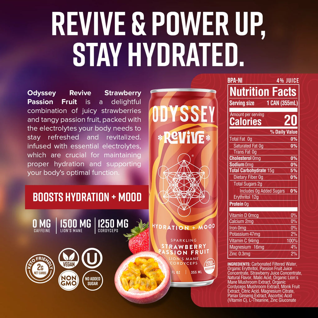 Sparkling Mushroom Drink Strawberry Passion Fruit Flavor 12 Fl oz (Pack of 12) Q8082