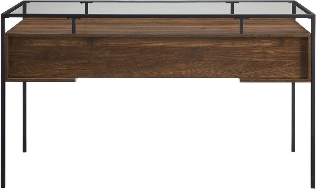 Dark Walnut Glass Top 2 Drawer Computer Desk S33057