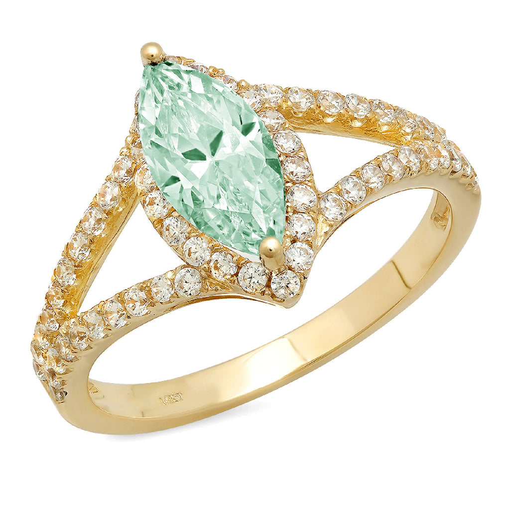 1.2ct Marquise Cut Blue Moissanite 18k Yellow Gold Halo Ring Size 3.5 F580732
