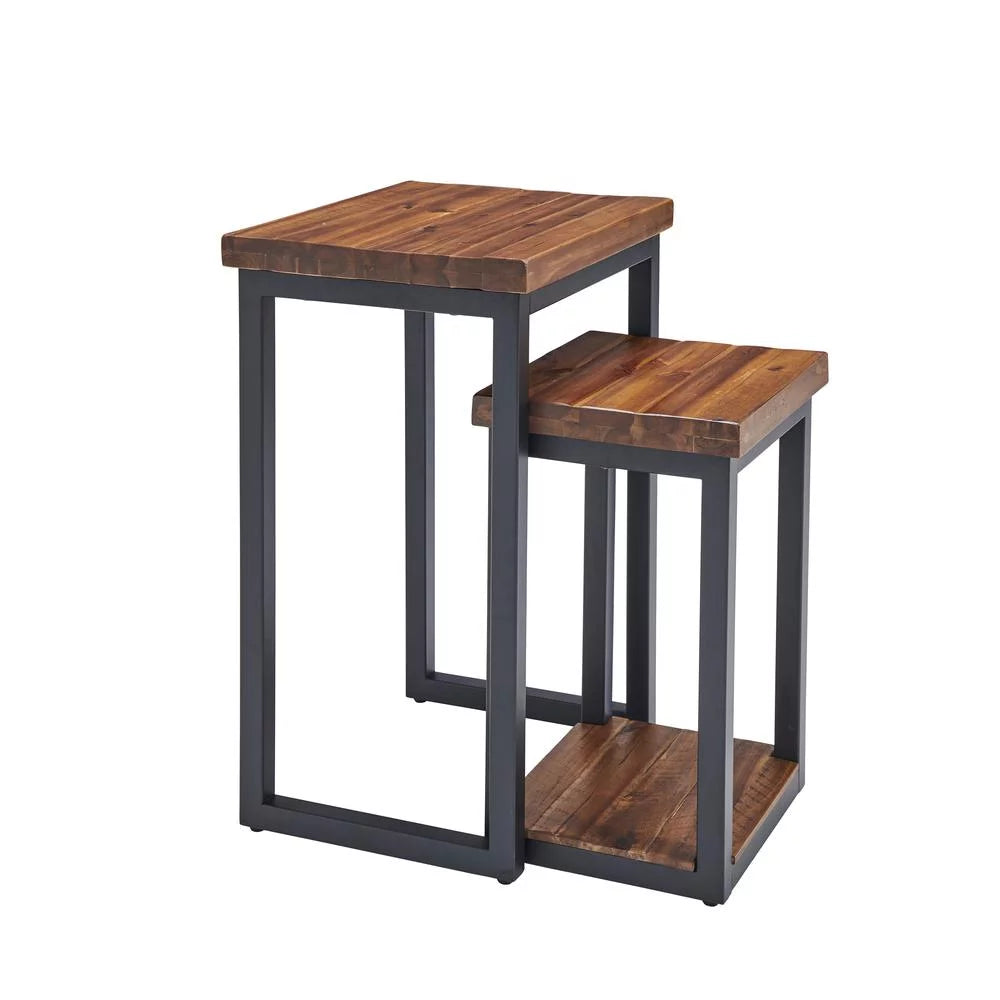 Rustic Wood Nesting End Tables Set of Two J3151