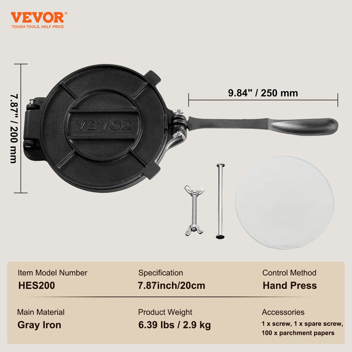 8 Inch Cast Iron Tortilla Press J65158